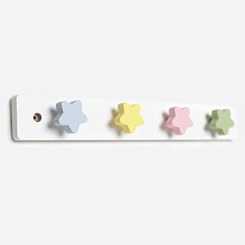 WonderBee Kids Coat Rack with 4 Star Hooks - White