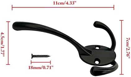 Mokife 5 Pack Black Rustic Coat Hooks Triple Prong Wall Mount