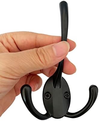 Mokife 5 Pack Black Rustic Coat Hooks Triple Prong Wall Mount