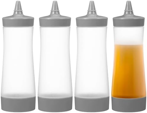 4 Pack Condiment Squeeze Bottles Reusable Leakproof Grey