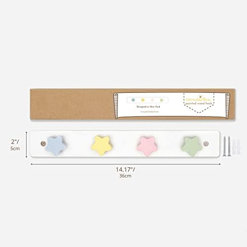 WonderBee Kids Coat Rack with 4 Star Hooks - White