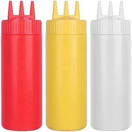 3-Head Squeeze Condiment Sauce Bottle with Cap for Kitchen