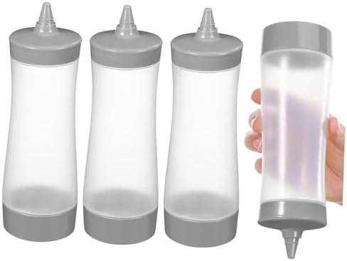 GRIRIW Reusable Plastic Condiment Squeeze Bottles Set