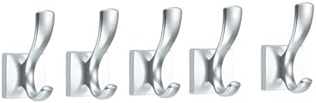 XUNTING 5-Piece Wall Mounted Coat Hooks Heavy Duty Metal Hangers Silver
