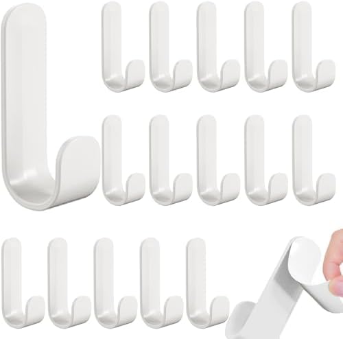 16 Pack J-Shaped Adhesive Hooks for Wall Damage-Free Key Holder