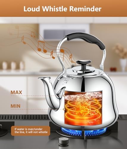 2L Whistling Stovetop Tea Kettle - Durable Stainless Steel with Anti-Scald Handle