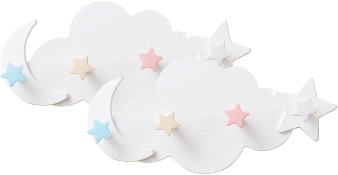 Ciieeo 2pcs Cloud Moon Adhesive Hooks for Keys Bags Hats