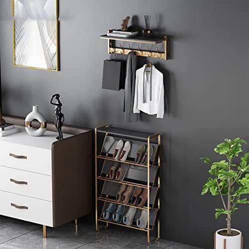 Gold And Grey Wall Mounted Coat Rack with 6 Hooks