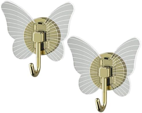 PRETYZOOM 2Pcs Self-Adhesive Butterfly Wall Hooks for Keys and Towels