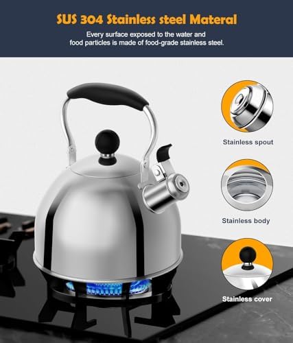 AMFOCUS 2 Quart Whistling Tea Kettle with Folding Handle
