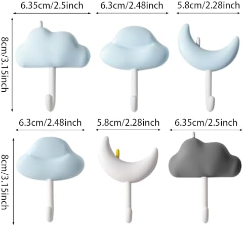 Tizee 6Pcs Moon Cloud Wall Hooks Key Holder