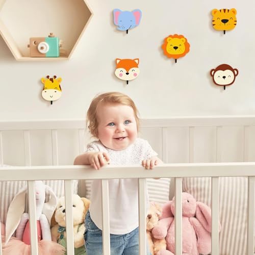 6Pcs Kids Safari Animal Coat Hooks for Wall