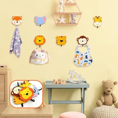 6Pcs Kids Safari Animal Coat Hooks for Wall