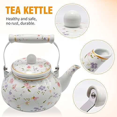 Saihisday Enamel Teakettle with Green Rose Design