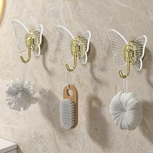 GLEAVI 2Pcs Butterfly Adhesive Wall Hooks Key Hangers for Home Storage