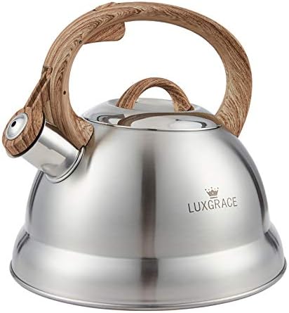 LUXGRACE 23 Qt Whistling Tea Kettle with Wood Handle