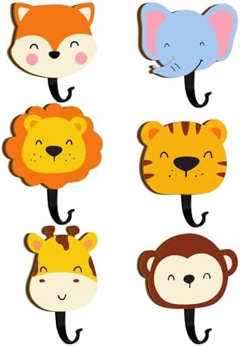 6Pcs Kids Safari Animal Coat Hooks for Wall