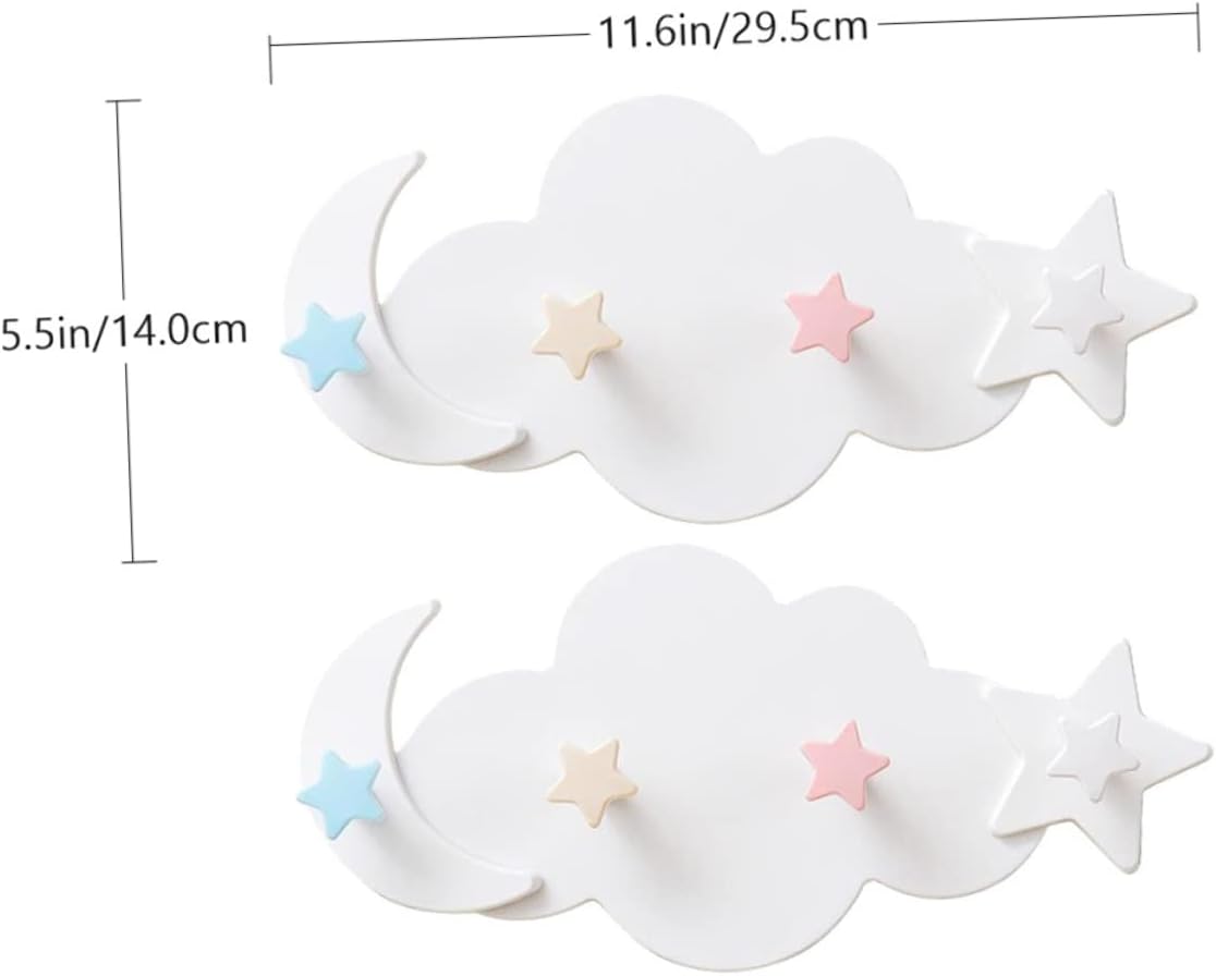 Ciieeo 2pcs Cloud Moon Adhesive Hooks for Keys Bags Hats