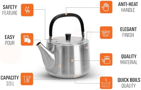 DrHOWS 35L Stovetop Tea Kettle - Food Grade Stainless Steel Foldable Handle