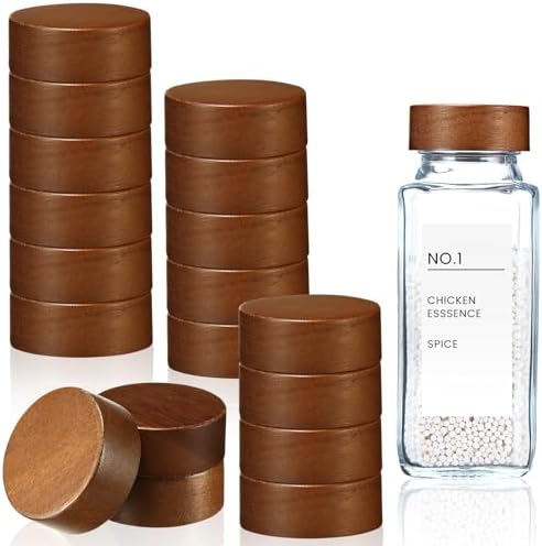 FillTouch 28 Pcs Wood Jar Lids for Spices