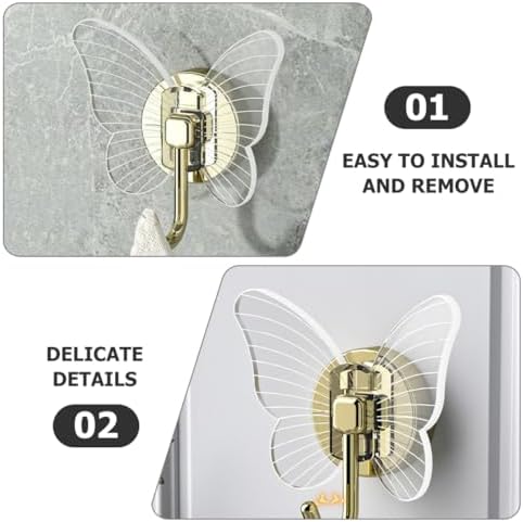 PRETYZOOM 2Pcs Self-Adhesive Butterfly Wall Hooks for Keys and Towels