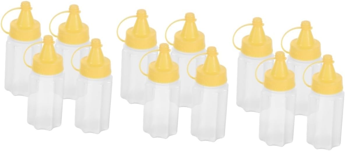 JEWEDECO 12 Pcs Mini Condiment Bottles Yellow PP Salad Dressing Dispenser