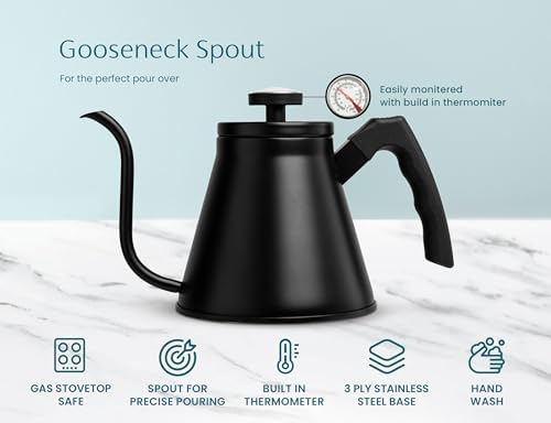 Kook Gooseneck Kettle with Thermometer 27 oz Black