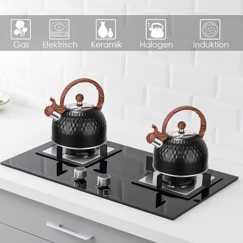 Sorfity Whistling Tea Kettle 25L with Wood Handle Black
