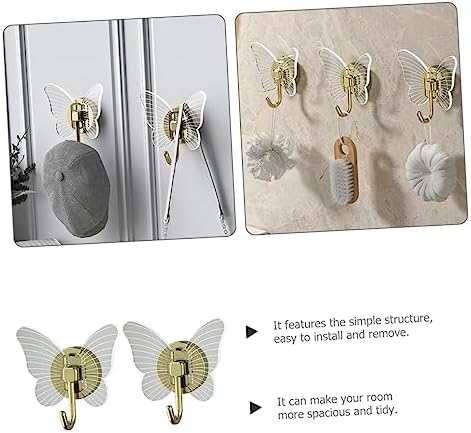 Holibanna 2Pcs Self Adhesive Butterfly Wall Hooks