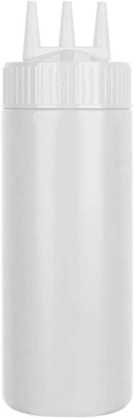 3-Head Squeeze Condiment Sauce Bottle with Cap - White