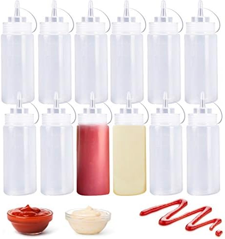 12Pcs Condiment Squeeze Bottles with Twist Cap and Measurements