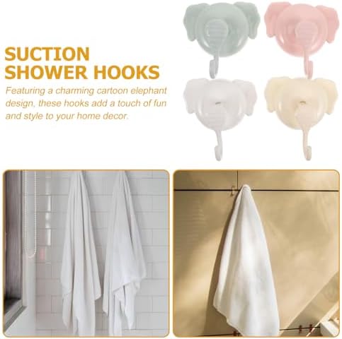 ABOOFAN 4pcs Cartoon Elephant Suction Cup Hooks for Bathroom Kitchen