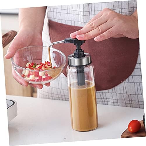 BRIGHTFUFU 500ml Glass and Steel Sauce Press Bottle