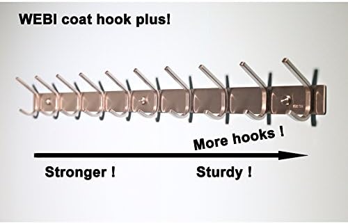 WEBI Wall Mount Coat Rack with 10 Hooks 30 Inch Stainless Steel 304