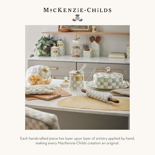 Mackenzie-Childs Enamel Whistling Tea Kettle Gray and White Sterling Check