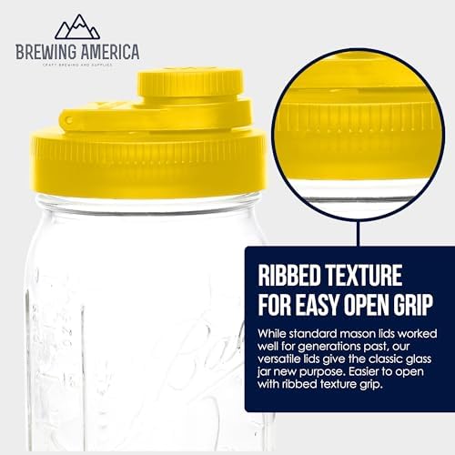 Mason Jar Lids Wide Mouth Plastic 4 Pack - Made in USA Yellow
