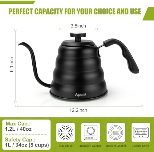 Apusu 40oz Gooseneck Tea Kettle with Thermometer
