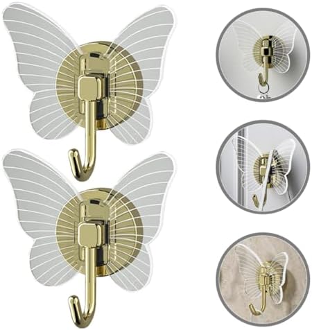 PRETYZOOM 2Pcs Self-Adhesive Butterfly Wall Hooks for Keys and Towels