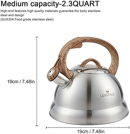 LUXGRACE 23 Qt Whistling Tea Kettle with Wood Handle