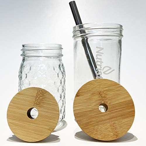 StrawPanda Bamboo Mason Jar Lids with Straw Hole 4 Wide Mouth Lids