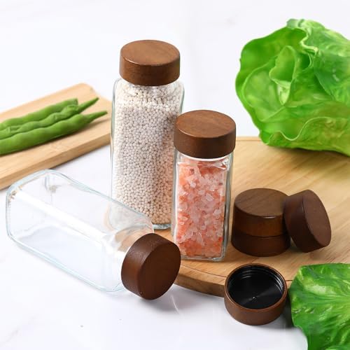FillTouch 28 Pcs Wood Jar Lids for Spices