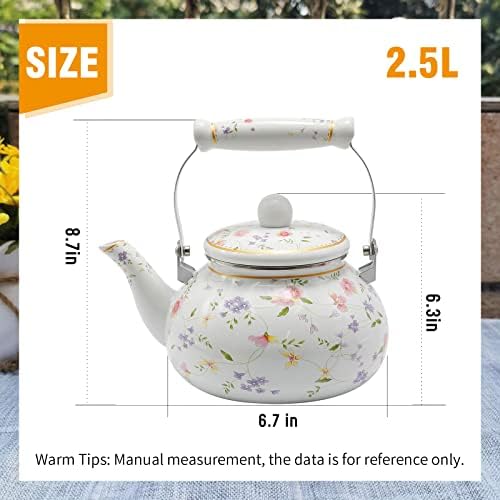 Saihisday Enamel Teakettle with Green Rose Design
