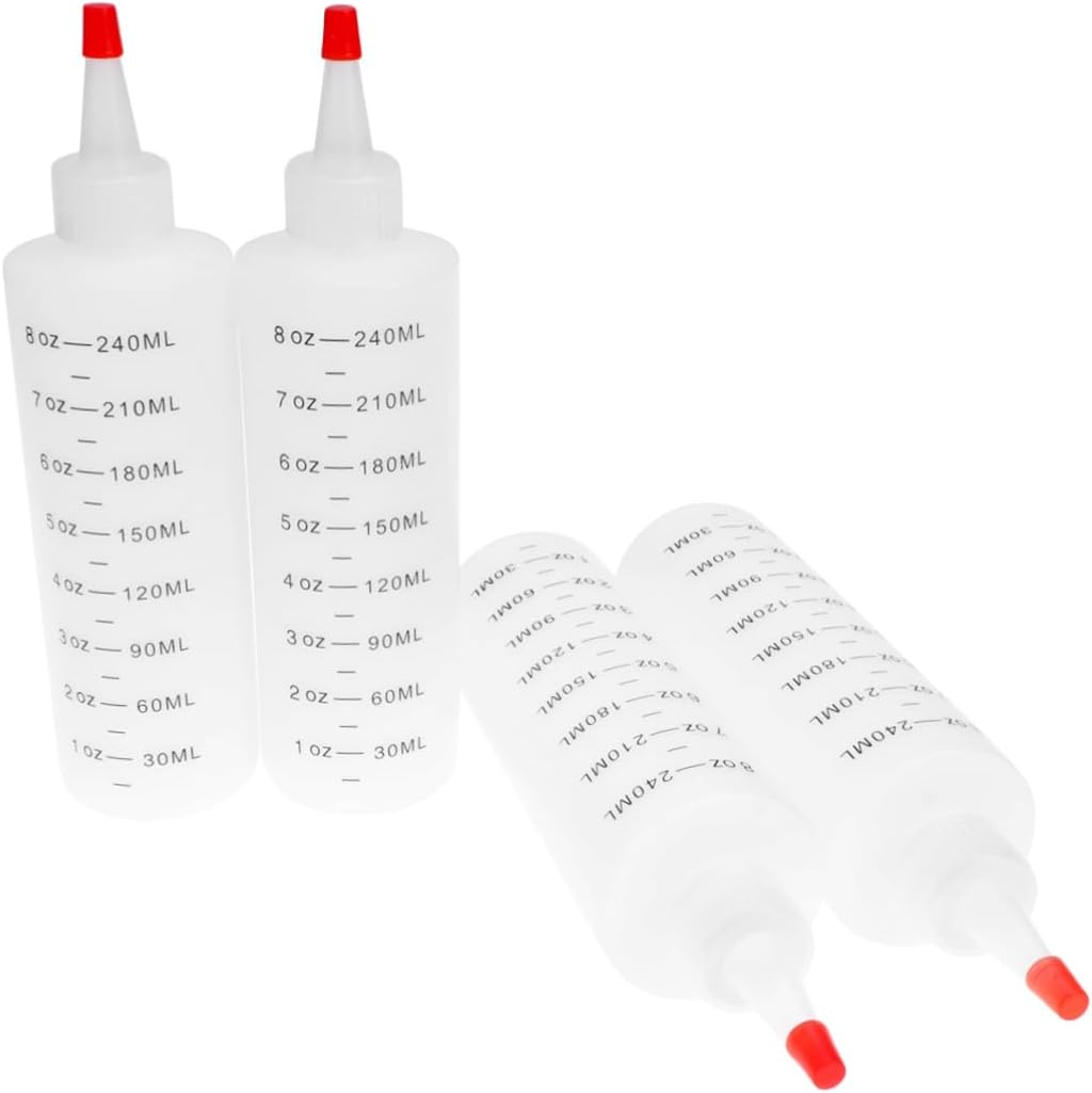 4pcs Plastic Tipped Salad Bottles with Red Lids for Condiments