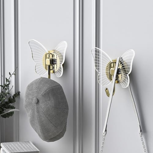 GLEAVI 2Pcs Butterfly Adhesive Wall Hooks Key Hangers for Home Storage