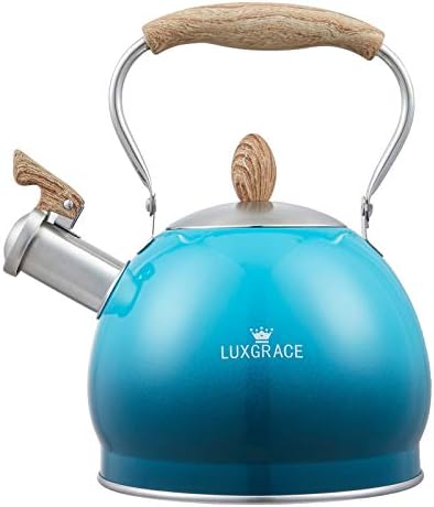 LUXGRACE 26 Qt Blue Whistling Tea Kettle with Aluminum Base
