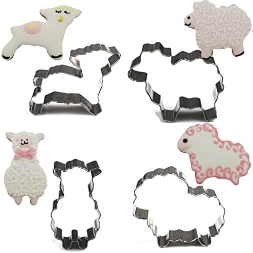 Qhonhon 4pcs Sheep Cookie Cutter Set Stainless Steel Lamb Series Baking Molds
