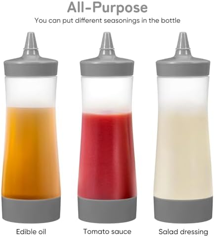 4 Pack Condiment Squeeze Bottles Reusable Leakproof Grey