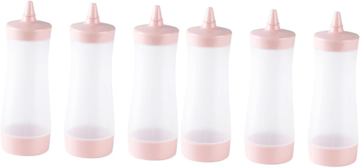 HOLIDYOYO 6 Pcs Reusable Condiment Squeeze Bottles with Lids - Pink