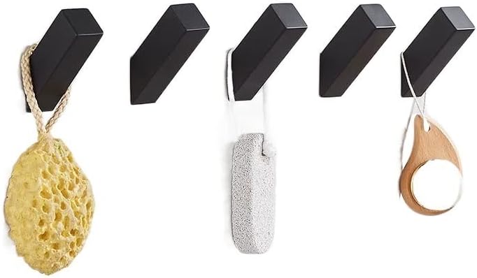 MOOWI 5Pcs Black Wall-Mounted Towel Hooks 304 Stainless Steel