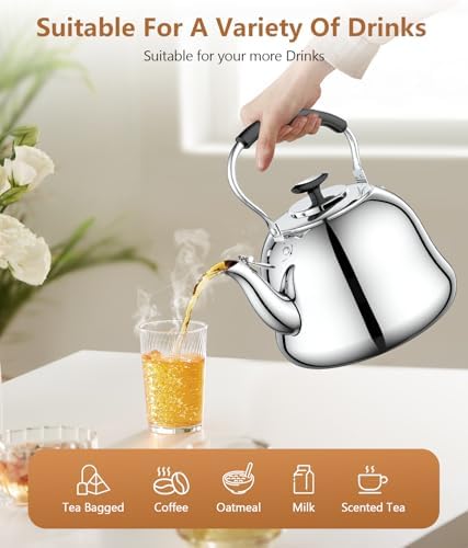 2L Whistling Stovetop Tea Kettle - Durable Stainless Steel with Anti-Scald Handle